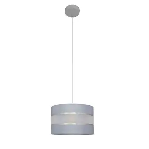 Luminosa Helen Cylindrical Pendant Ceiling Light Grey, Silver 25cm