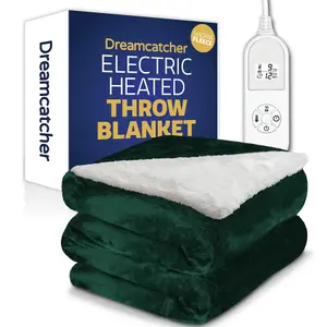 Dreamcatcher Sherpa Fleece Polyester Heated Electric Throw Blanket 160cm x 120cm Green