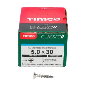 TIMCO Classic Multi-Purpose Countersunk A2 Stainless Steel Woodcrews - 5.0 x 30 (200pcs)