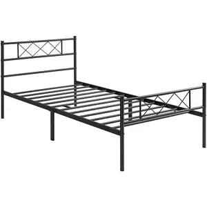 Yaheetech Black 3ft Single Simple Metal Bed Frame with Cross-design Headboard & Footboard