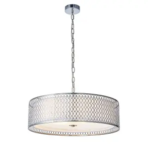 Luminosa Cordero 3 Light Round Ceiling Pendant Satin Nickel Plate & White Cotton Mix, E27