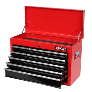 Heavy Duty 9 Drawer Top Tool Chest Storage Box Ball Bearing Slide Black and Red