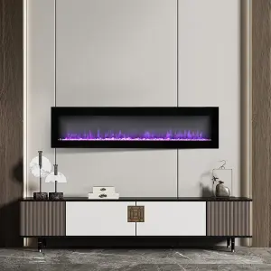 Black Electric Fire Wall Mounted or Freestanding Fireplace Heater 12 Flame Colors with Remote Control 60 inch