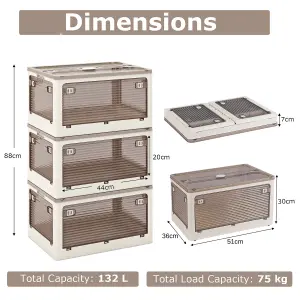 COSTWAY 132L 3-Pack Stackable Storage Bins with Lids Foldable Plastic Container Box