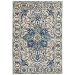 Persian Blue Traditional Easy to Clean Floral Rug For Dining Room -160cm X 230cm