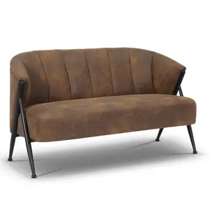 2 Seater Loveseat Small Sofa in Faux Leather Suede Brown Fabric