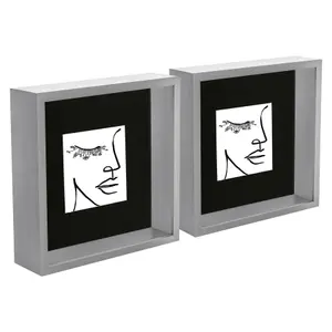 Nicola Spring 3D Deep Box Photo Frames with 4" x 4" Mounts - 8" x 8" - Grey - Pack of 5