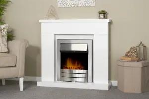 Adam Lomond Fireplace in Pure White with Colorado Electric Fire in Brushed Steel, 39 Inch