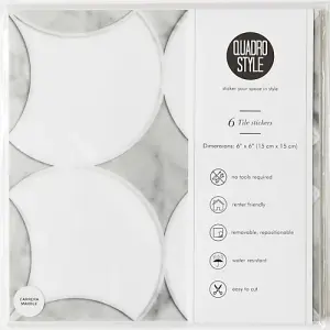 Quadrostyle Carrera Marble Wall Tile and Furniture Vinyl Stickers 15cm(L) 15cm(W) pack of 6