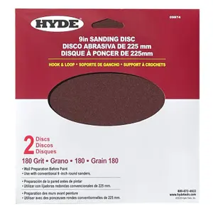 Hyde 9"/225mm Wall Sanding Discs Hook & Loop 180 Grit 2 Pack