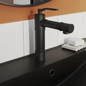 GoodHome Sauga Tall Black Round Basin Mono mixer Tap