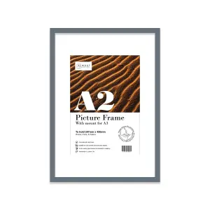 A2 Grey Picture Frame With Mount for A3 (29.7 x 42cm - 11.7 x 16.5in) Poster, Photo, Artwork, or Print.