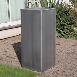 75cm Zinc Galvanised Brushed Silver Tall Square Planter