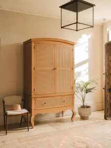 Louis Large Wooden Double Wardrobe with Rattan Cane Doors and Drawer