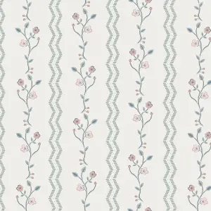 Laura Ashley White & Duck Egg Blencow Smooth Wallpaper