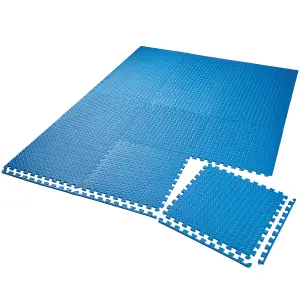 Gym Mats - 12 interlocking sections with 24 edge pieces, 61 x 61 cm each - blue