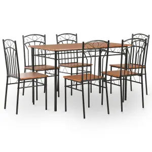 Berkfield 7 Piece Dining Set MDF and Steel Brown