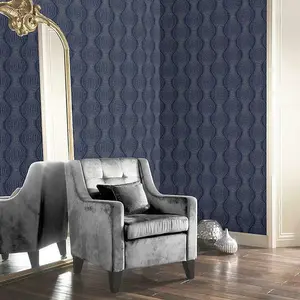 Arthouse Calico Spot Dots Navy Blue Metallic Embossed Textured Vinyl Wallpaper