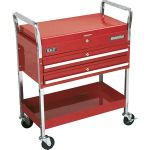 Heavy Duty Two-Level Workshop Trolley with Lockable Top and Drawers