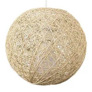 ValueLights Bjorn Modern Small Cream Lattice Wicker Rattan Globe Ball Style Ceiling Pendant Light Lampshade