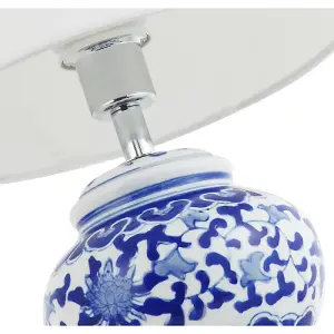 Hand Painted Oriental Floral Themed Ceramic Table Lamp Base in Blue and White