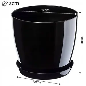 Plant Flower Pot Plastic 20 Colours 9 sizes Gloss Pots Planter Saucer Tray Deco Black 12cm