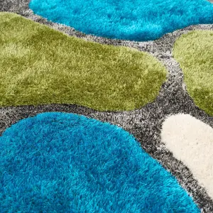 Blue and Green 3D Pebbles Shaggy Rug - Hawaii