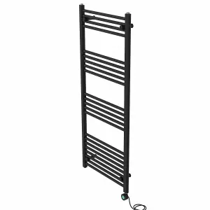 Right Radiators Prefilled Thermostatic WiFi Electric Heated Towel Rail Straight Bathroom Ladder Warmer - Black 1400x600 mm