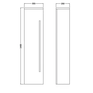 Bathroom Wall Mounted Tall Boy Unit 1400mm High x 355mm Wide - Storm Grey Gloss  - Brassware Not Included