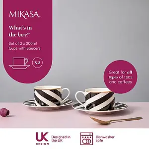 Mikasa Luxe Deco Geometric Stripe Set of 2 200ml Teacups & Saucers