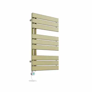 Right Radiators Prefilled Thermostatic Electric Heated Towel Rail Flat Panel Ladder Warmer Rads - 824x500mm Brushed Brass