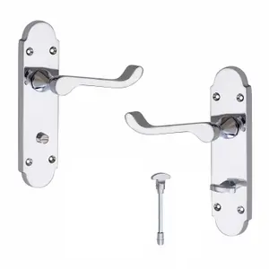 Epsom Style Bathroom Door Handle 170mm X 40mm Polished Chrome with Bathroom Mortise Lock Set -