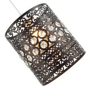 Traditional and Ornate Bronze Easy Fit Pendant Shade with Clear Acrylic Droplets