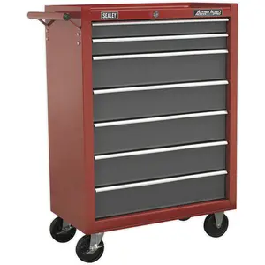 7 Drawer Red Portable Tool Chest with Lock and Ball-Bearing Slides