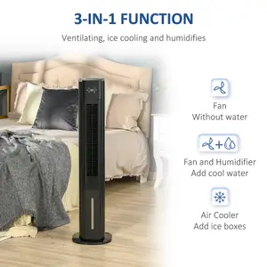 HOMCOM Quiet Air Cooler, Humidifier Evaporative Ice Cooling Fan Bedroom, Black