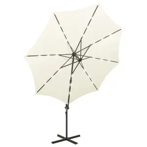 Berkfield Cantilever Umbrella with Pole and LED Lights Sand 300 cm