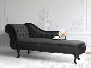 Left Hand Chaise Lounge Velvet Black NIMES