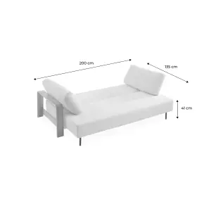 sweeek. 3-seater sofa bed in white boucle with wooden armrests Eden White 224x108x85 cm