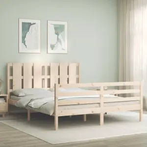 Berkfield Bed Frame with Headboard King Size Solid Wood