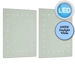 First Choice Lighting Pair of Battery Operated Rectangular LED Illuminated Bathroom Mirrors