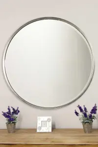 MirrorOutlet Rowan Silver Elegant Modern Round Mirror 100 x 100cm