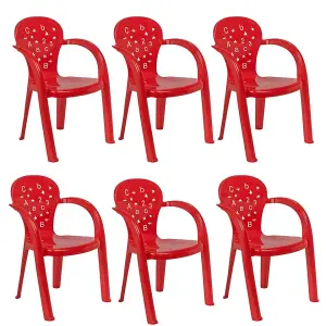 URBNLIVING 50cm Height 6 Pcs Red Coloured Stackable Plastic Chairs for Kids Party Play Set