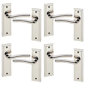 URBNLIVING 158mm Length 8 Pcs Nevada Metal & Polished Nickel Plain Lever Latch Door Handle Set