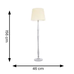 ValueLights Victoria Traditional Grey Wood Candlestick Floor Lamp with Beige Tapered Shade