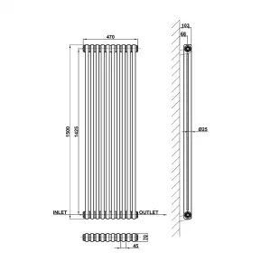 Vertical Anthracite Double Column Radiator (H) 1500mm x (W) 470mm, 5222 BTU.