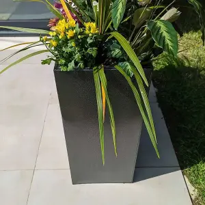 80cm Long Zinc Silver & Black Textured 60cm Tall Trough Planter