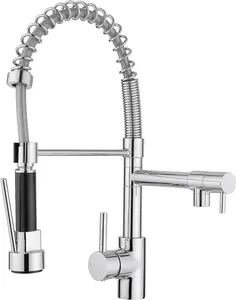 JASSFERRY Kitchen Sink Mixer Tap Chrome Brass 360 Degree Rotation Single Hole with Pull Out Spray