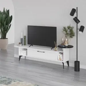 Decortie Ada Modern TV Unit Multimedia Centre White Black Marble Effect with Wall Storage TV Cabinet 188cm