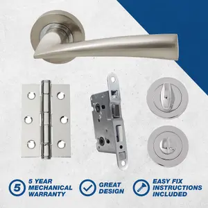 UAP Developer Phantom - Door Handle Pack with Hinges and Bathroom Lock - Polished Chrome/Satin Nickel