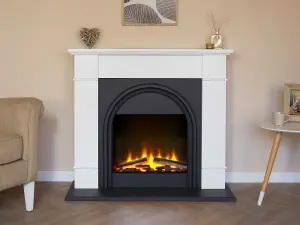 Adam Chesterfield Electric Fireplace Suite in White & Charcoal Grey, 44 Inch